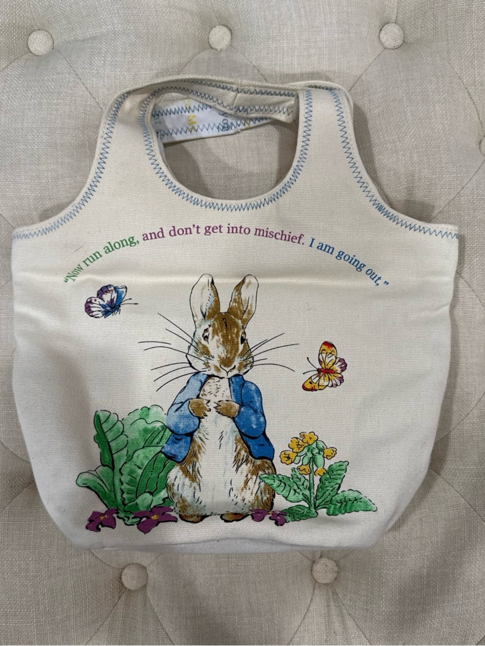 Children's Peter Rabbit Canvas Tote Bag in Cream and Blue